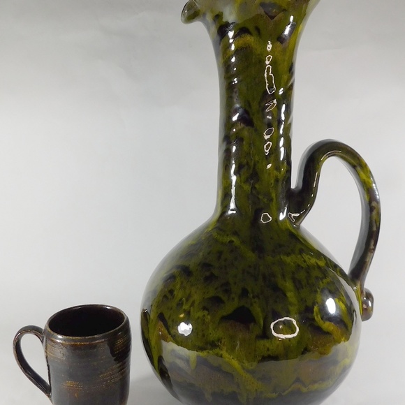 Vintage 15 Inch Tall Swirl Glaze Dipped Pot Belly Hand Thrown - Picture 10 of 15